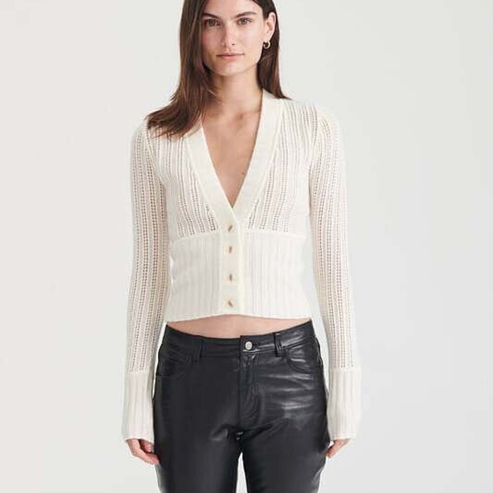 Naadam Cashmino Pointelle Cardigan | White | Size S | Wool​/​Cashmere Blend